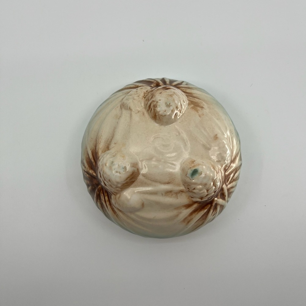 Vintage 1945 McCoy Rustic Pinecone Footed Ceramic Bowl Jardiniere Turquoise - Picture 8 of 12